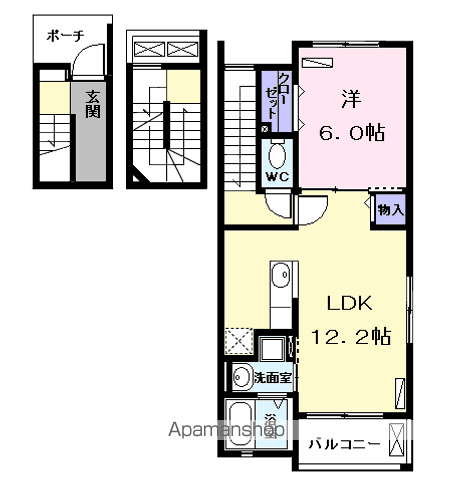 メゾンクレアール F(1LDK/3階)の間取り写真