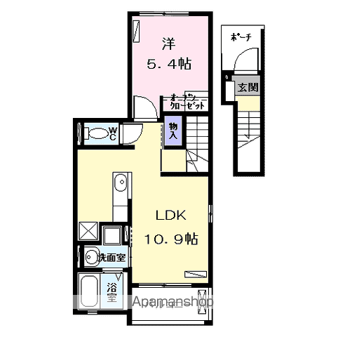 ブリッサ港西Ⅱ(1LDK/2階)の間取り写真