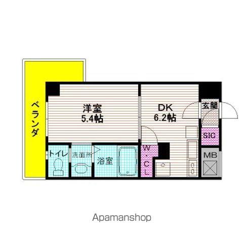 GOLDEN HILLSS 3番館(1DK/2階)の間取り写真