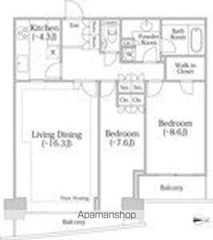 河田町ガーデン クラブフロア(2LDK/38階)の間取り写真