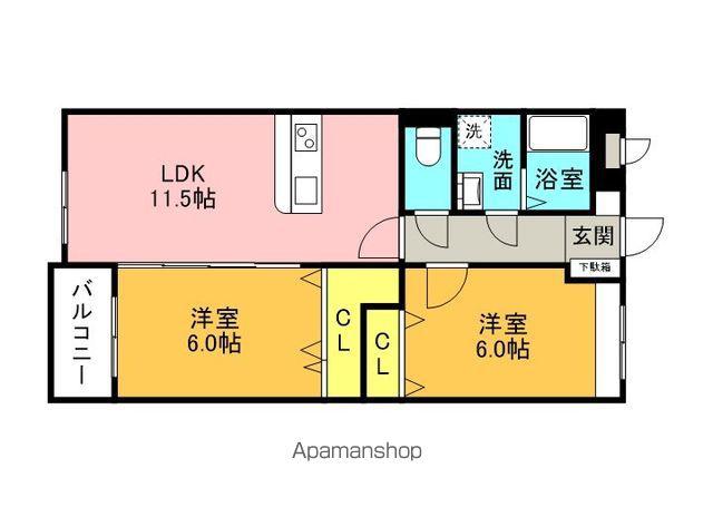 プレステージ東貫α1(2LDK/1階)の間取り写真