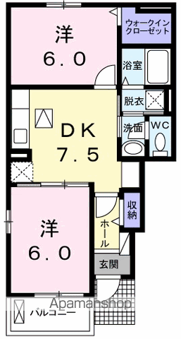 オルゴール Ⅲ(2DK/1階)の間取り写真