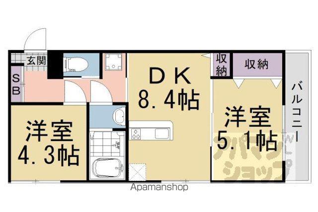 グリーンティエラ宇治(2DK/2階)の間取り写真