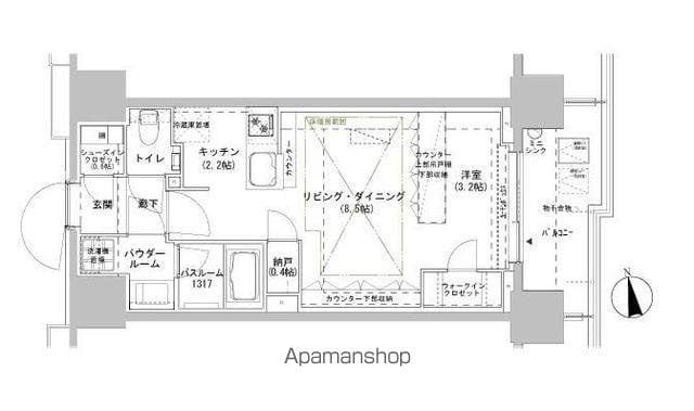 パークスフィア牛込神楽坂(ワンルーム/11階)の間取り写真