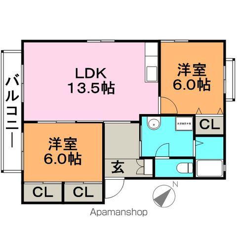 サンハイツAKIYAMA A棟(2LDK/2階)の間取り写真