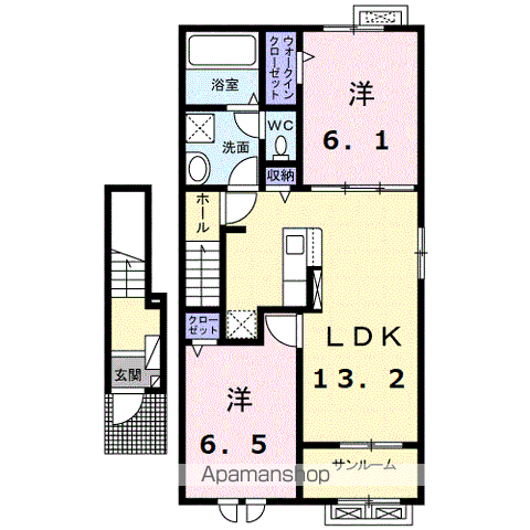 グランブルーⅡ A(2LDK/2階)の間取り写真