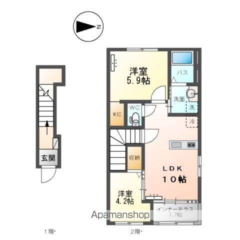 ドゥ シェルポン(2LDK/2階)の間取り写真