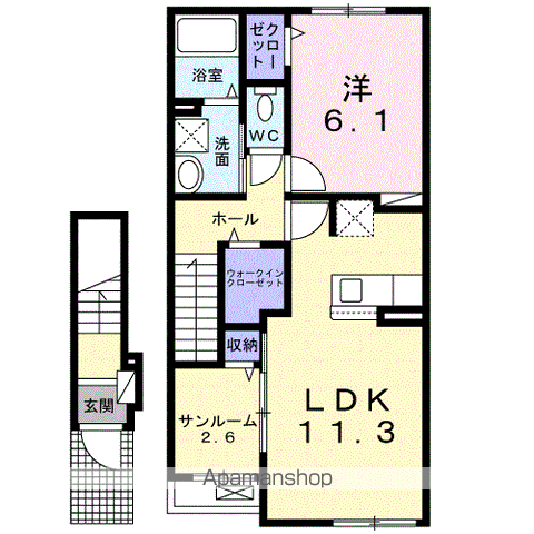ソル カミーノ ウノ(1LDK/2階)の間取り写真