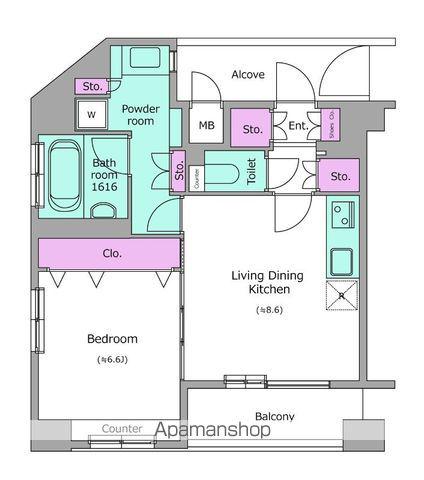 レジディア三越前(1LDK/13階)の間取り写真
