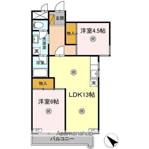 メゾンドゥボヌール(2LDK/3階)の間取り写真