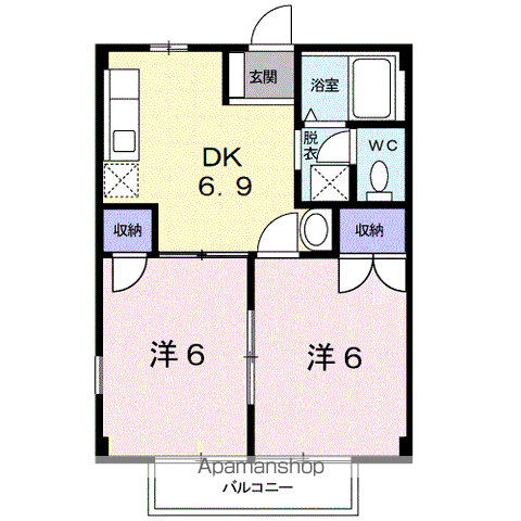 ブルースカイ(2DK/2階)の間取り写真