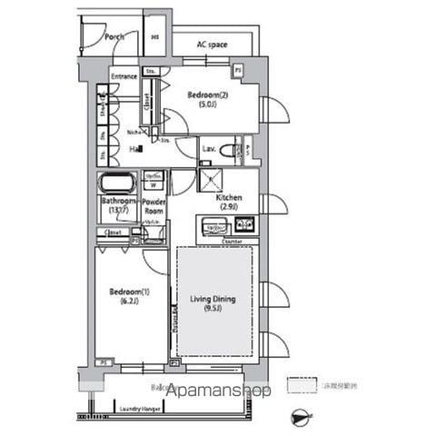 ソアラノーム荻窪天沼(2LDK/3階)の間取り写真