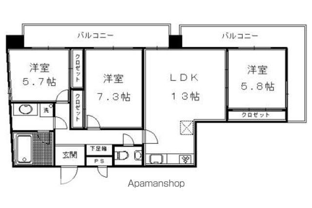 薬師町マンション(3LDK/11階)の間取り写真