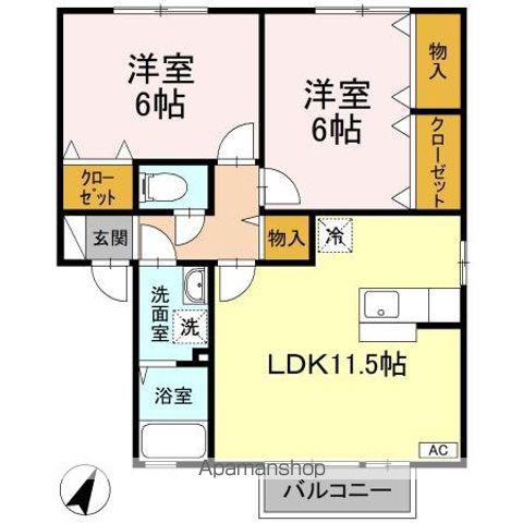 フォレストⅡ B棟(2LDK/2階)の間取り写真
