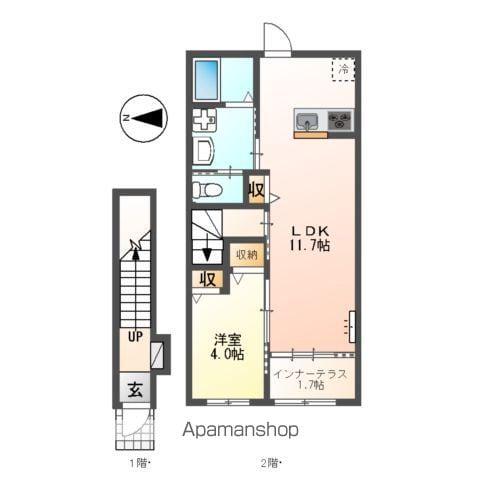 レヴメゾン神山参番館(1LDK/2階)の間取り写真