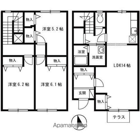 リースランド千峯坦　Ｂ(3LDK)の間取り写真