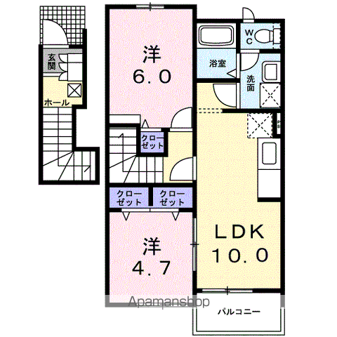 アヴァン・フォンテーヌA棟(2LDK/2階)の間取り写真