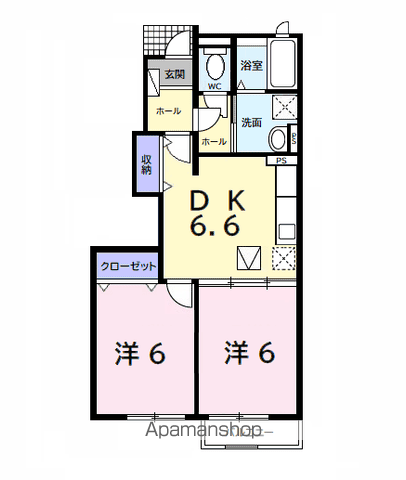 ジャック パレスB(2DK/1階)の間取り写真