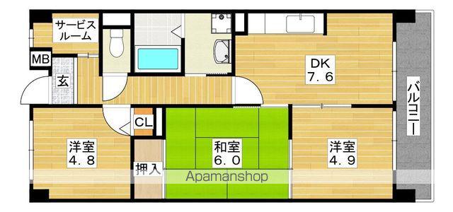 ボナージュ石橋(3SDK/4階)の間取り写真
