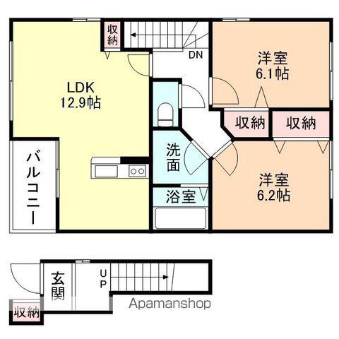 FIFTY-FIFTYA棟(2LDK/2階)の間取り写真