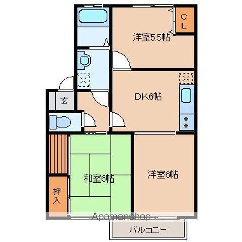クレールコート2号館(3DK/2階)の間取り写真