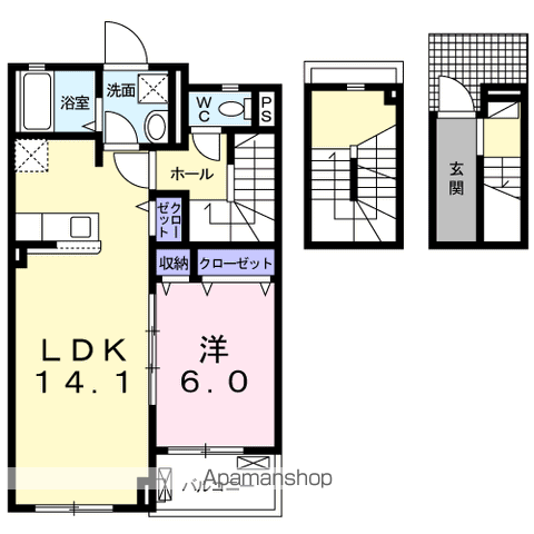 ラ・フェリーチェ B(1LDK/3階)の間取り写真