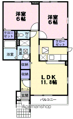 ヒルサイドタウンB(2LDK/1階)の間取り写真