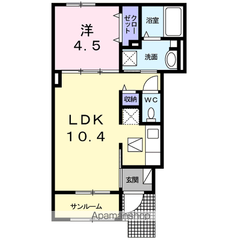 ファミュ(1LDK/1階)の間取り写真