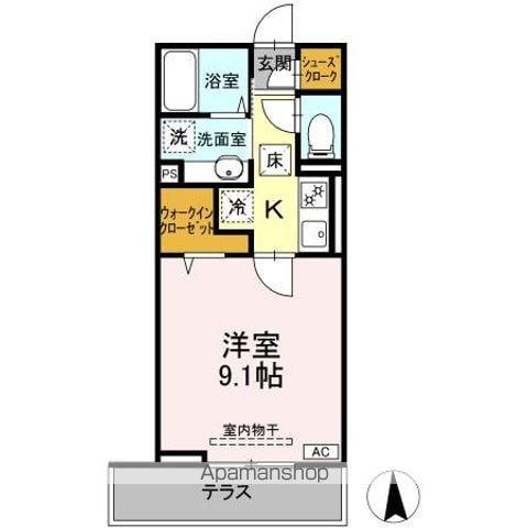 GRAND D-ROOM高宮中(1K/1階)の間取り写真