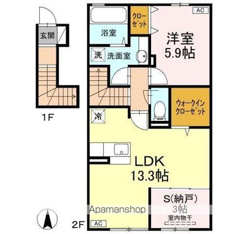 スペリアージュ A棟(1LDK/2階)の間取り写真