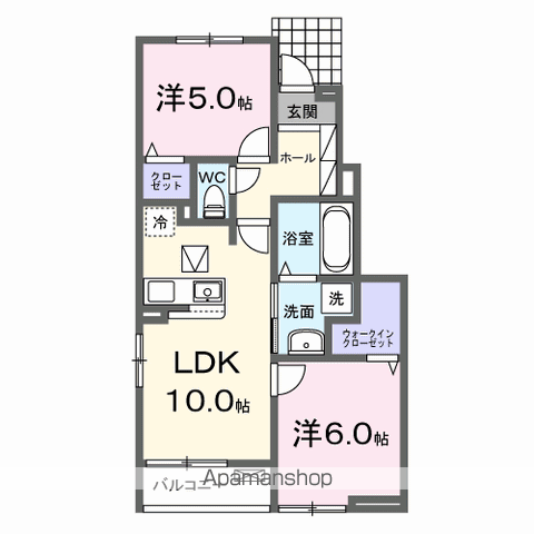 ラ・レコルト宇多津Ⅱ(2LDK/1階)の間取り写真