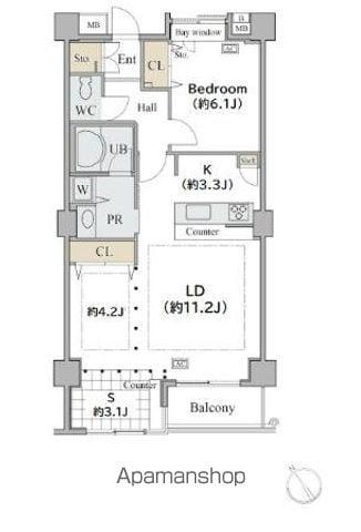 シャレール広尾 2号棟(1LDK/2階)の間取り写真
