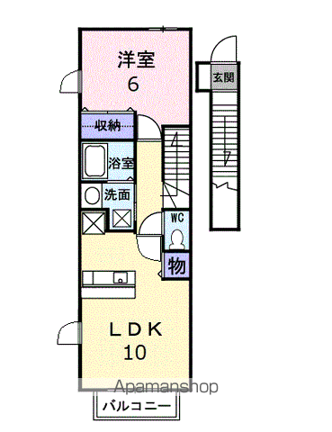ウエスト AUBE(1LDK/2階)の間取り写真