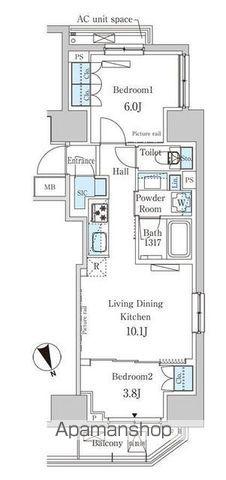 パークアクシス虎ノ門(2LDK/7階)の間取り写真