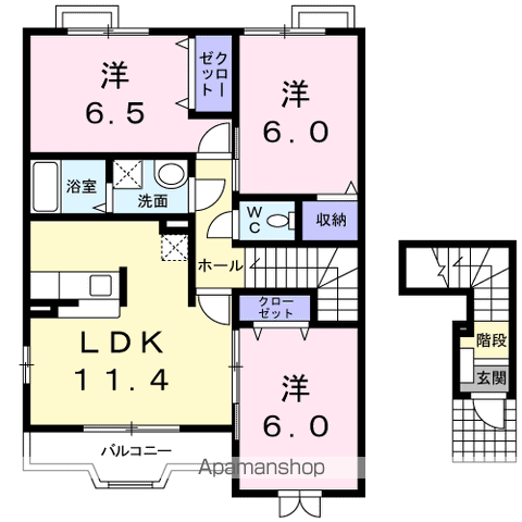クリスタルコートB(3LDK/2階)の間取り写真