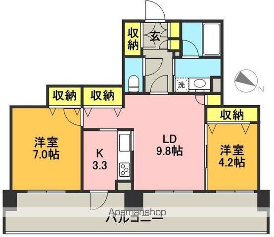 グランピラー高井戸(2LDK/10階)の間取り写真