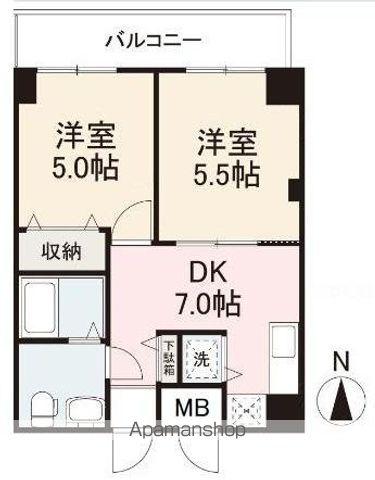 カサール三石庵(2DK/3階)の間取り写真
