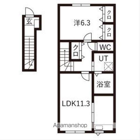 ほのむB棟(1LDK/2階)の間取り写真