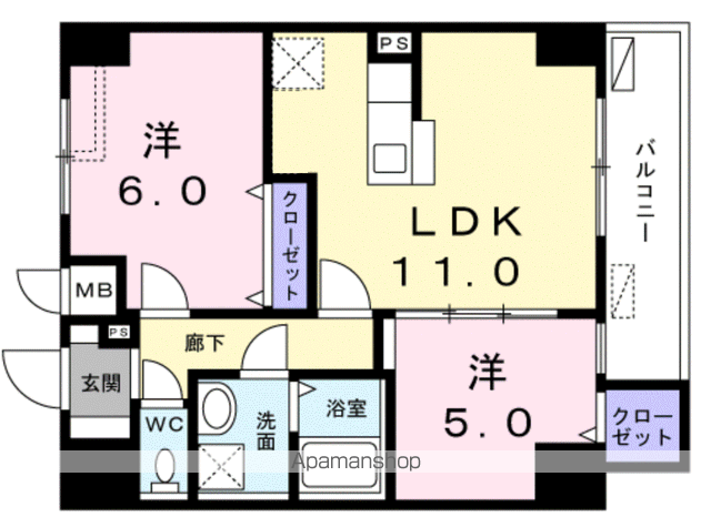 レジデンス桜樺(2LDK/2階)の間取り写真