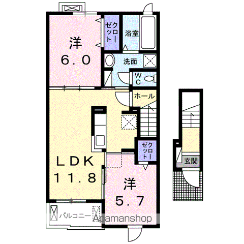 阪和線 和泉府中駅 徒歩9分 2階建 築3年(2LDK/2階)の間取り写真