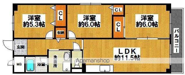 ブリランテ大浜(3LDK/6階)の間取り写真