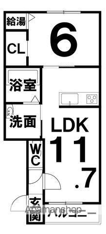 シャンテ中園(1LDK/2階)の間取り写真