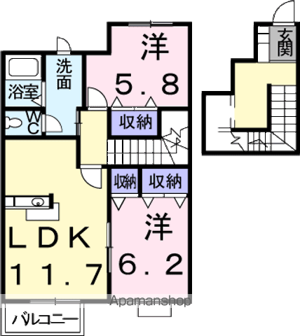 ブルックハイツⅤ(2LDK/2階)の間取り写真