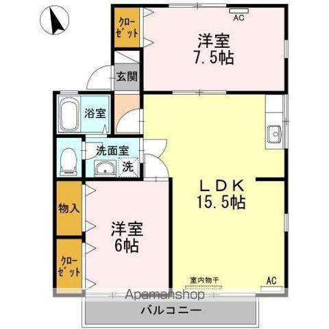 セジュール・喜A棟(2LDK/1階)の間取り写真