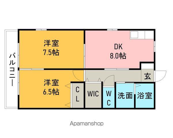 レトア亀山(2DK/2階)の間取り写真