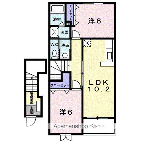 カーサ グランデB(2LDK/2階)の間取り写真