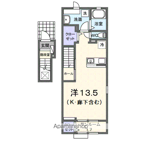 ヴィアアルスⅠ(ワンルーム/2階)の間取り写真