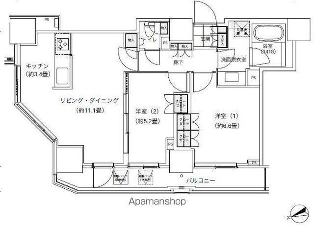 パークキューブ愛宕山タワー(2LDK/20階)の間取り写真