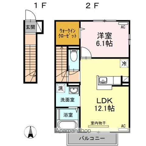 クレストコート(1LDK/2階)の間取り写真