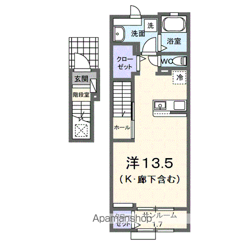 KSスマルトB(ワンルーム/2階)の間取り写真